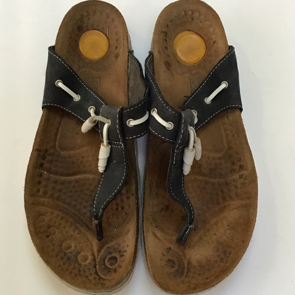 Dexter‎ Reflex Nautical Navy White Leather Tie Accent Cork Bottom Thong Sandals